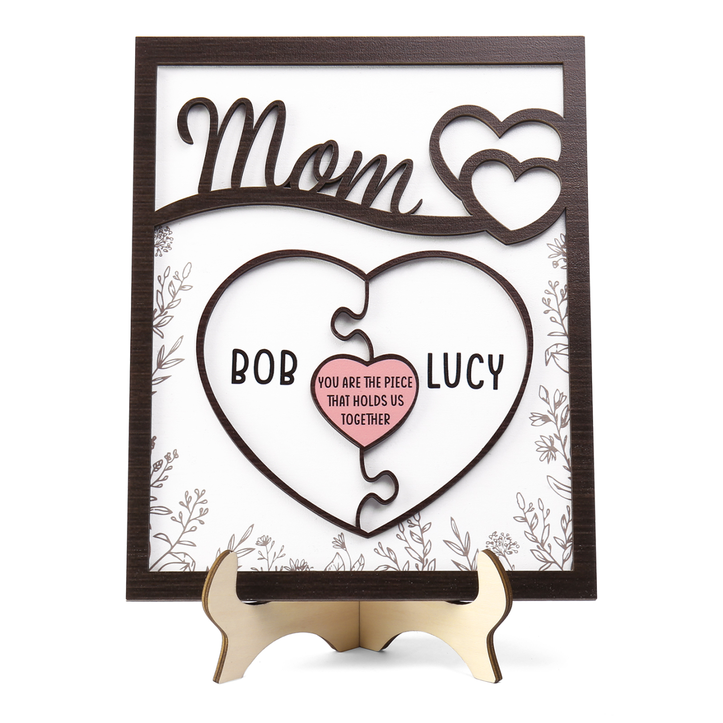 2 Names - Personalized Home Frame Wooden Ornaments Cute Bear Style Orn