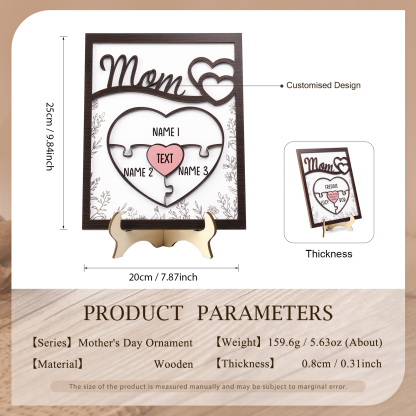 3 Names - Personalized Home Frame Wooden Decoration Customizable with 2 Texts, Love Pieces Wooden Board Painting for Mom