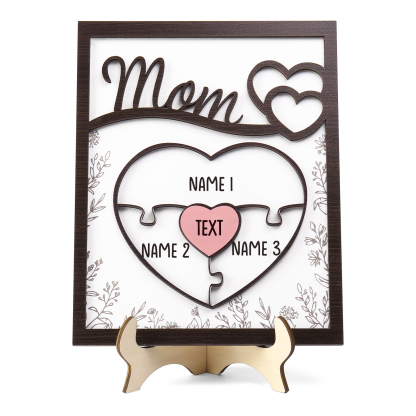 3 Names - Personalized Home Frame Wooden Decoration Customizable with 2 Texts, Love Pieces Wooden Board Painting for Mom