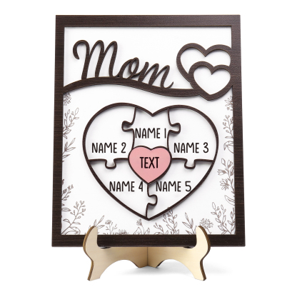 5 Names - Personalized Home Frame Wooden Decoration Customizable with 2 Texts, Love Pieces Wooden Board Painting for Mom