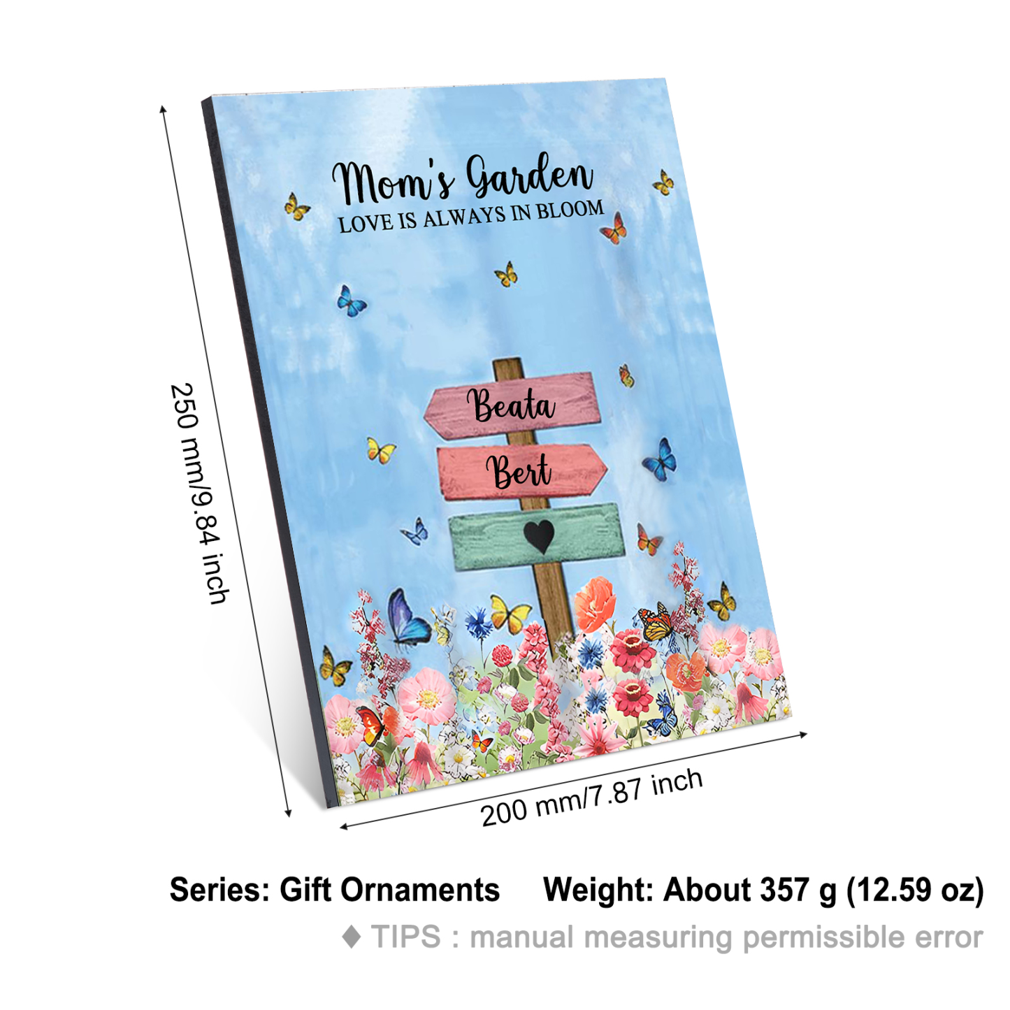 2 Names - Personalized Cute Elephant Style Home Frame Wooden Ornament with Customizable Text for Mom