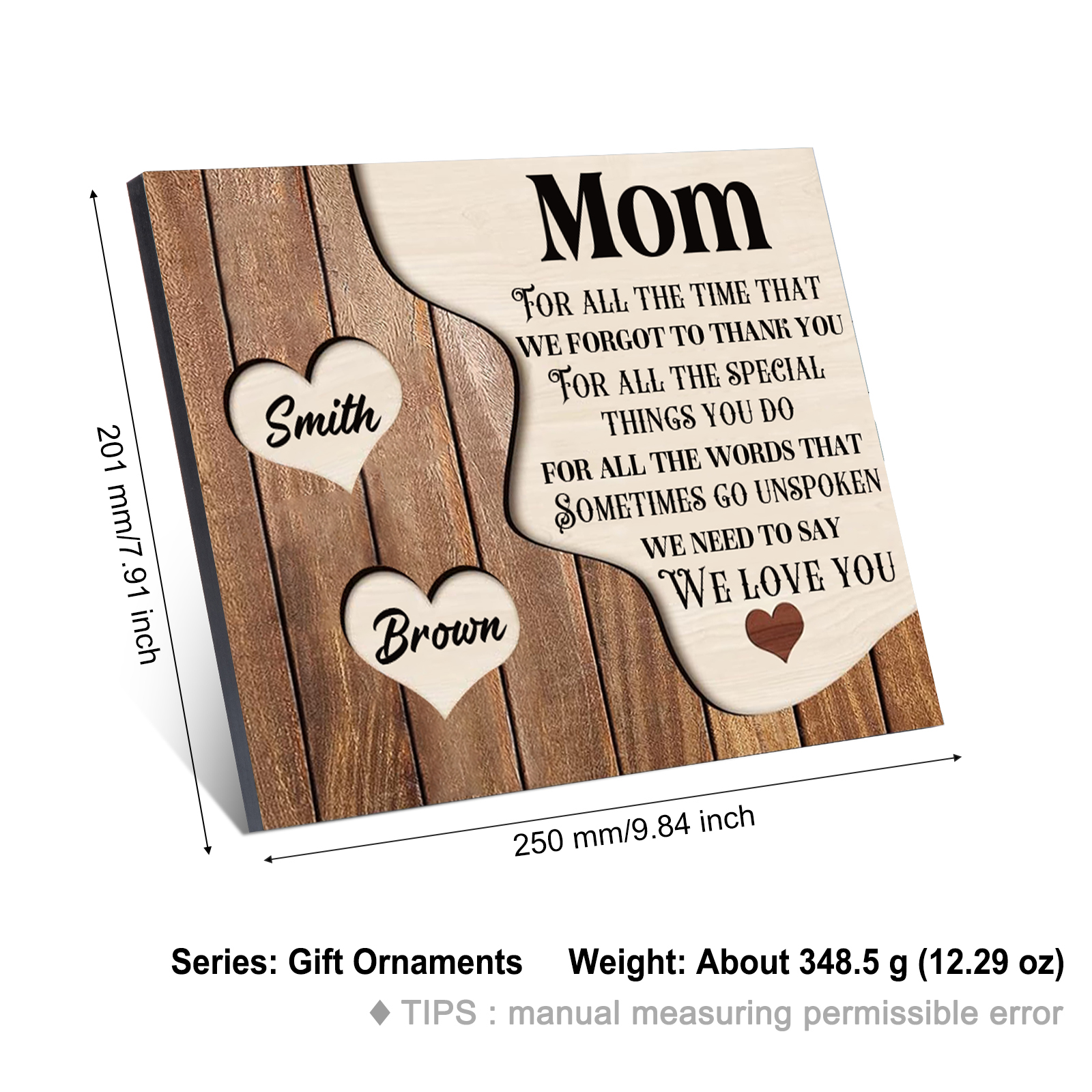 2 Names - Personalized Heart Vintage Wooden Wooden Painting, Home Frame Wooden Decor for Mom