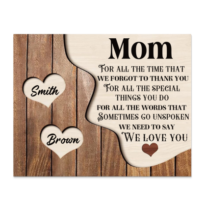 2 Names - Personalized Heart Vintage Wooden Wooden Painting, Home Frame Wooden Decor for Mom