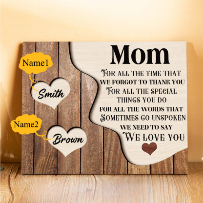 2 Names - Personalized Heart Vintage Wooden Wooden Painting, Home Frame Wooden Decor for Mom