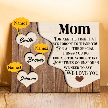 3 Names - Personalized Heart Vintage Wooden Wooden Painting, Home Frame Wooden Decor for Mom