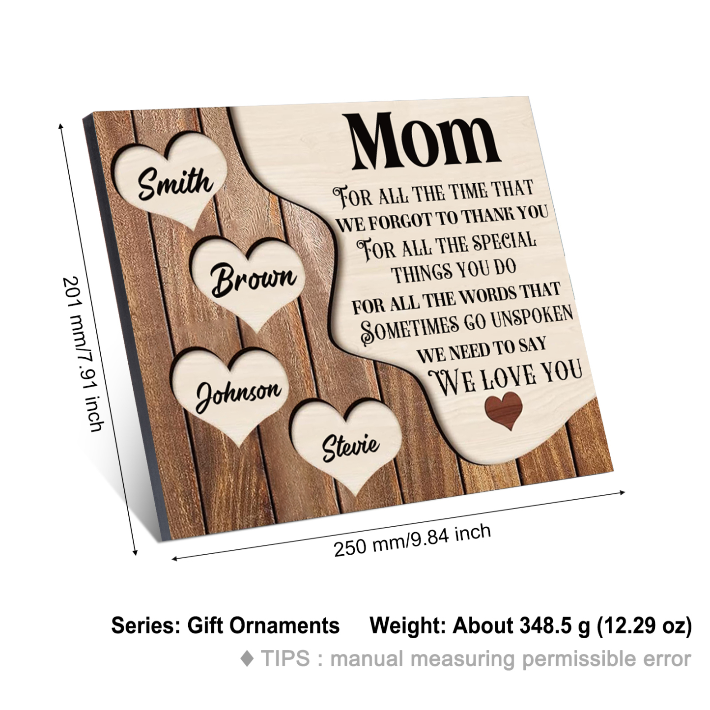 4 Names - Personalized Heart Vintage Wooden Wooden Painting, Home Frame Wooden Decor for Mom