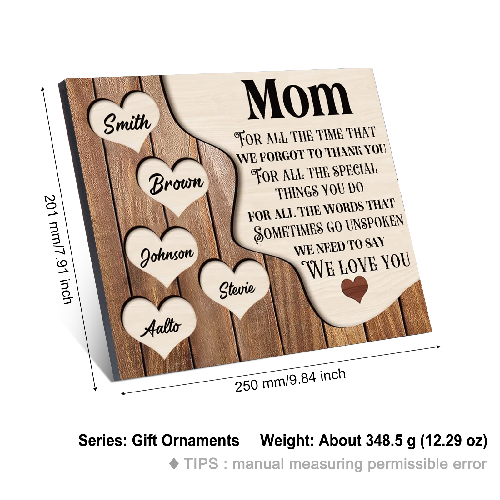 5 Names - Personalized Heart Vintage Wooden Wooden Painting, Home Frame Wooden Decor for Mom