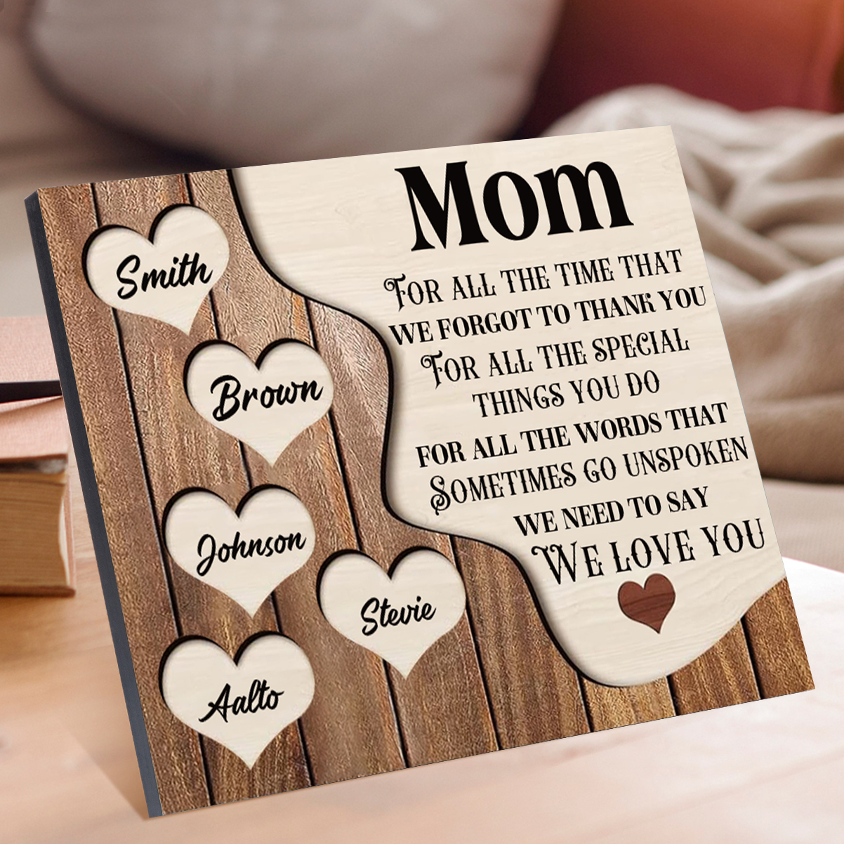 5 Names - Personalized Heart Vintage Wooden Wooden Painting, Home Frame Wooden Decor for Mom