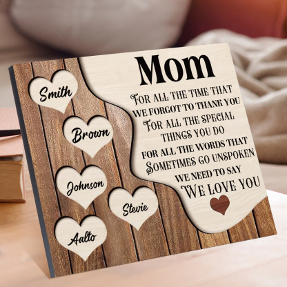 5 Names - Personalized Heart Vintage Wooden Wooden Painting, Home Frame Wooden Decor for Mom