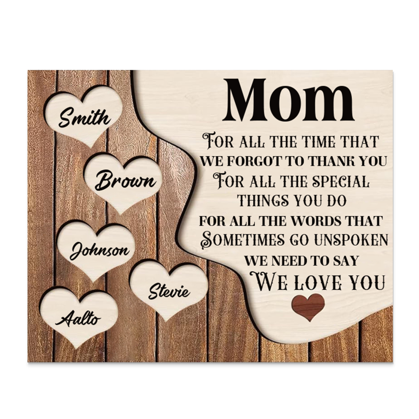 5 Names - Personalized Heart Vintage Wooden Wooden Painting, Home Frame Wooden Decor for Mom