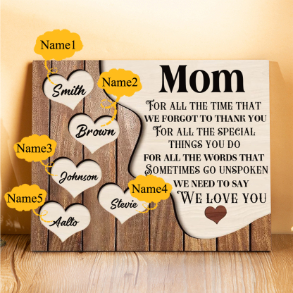 5 Names - Personalized Heart Vintage Wooden Wooden Painting, Home Frame Wooden Decor for Mom