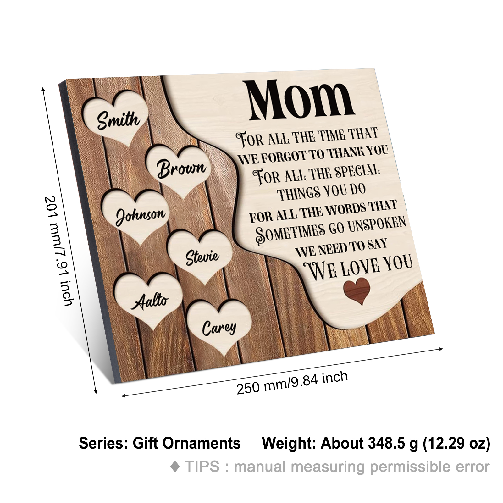 6 Names - Personalized Heart Vintage Wooden Wooden Painting, Home Frame Wooden Decor for Mom