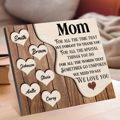 6 Names - Personalized Heart Vintage Wooden Wooden Painting, Home Frame Wooden Decor for Mom