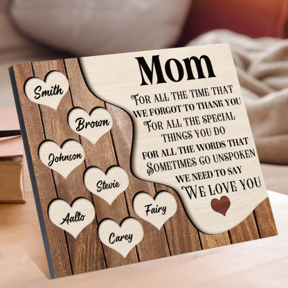 7 Names - Personalized Heart Vintage Wooden Wooden Painting, Home Frame Wooden Decor for Mom