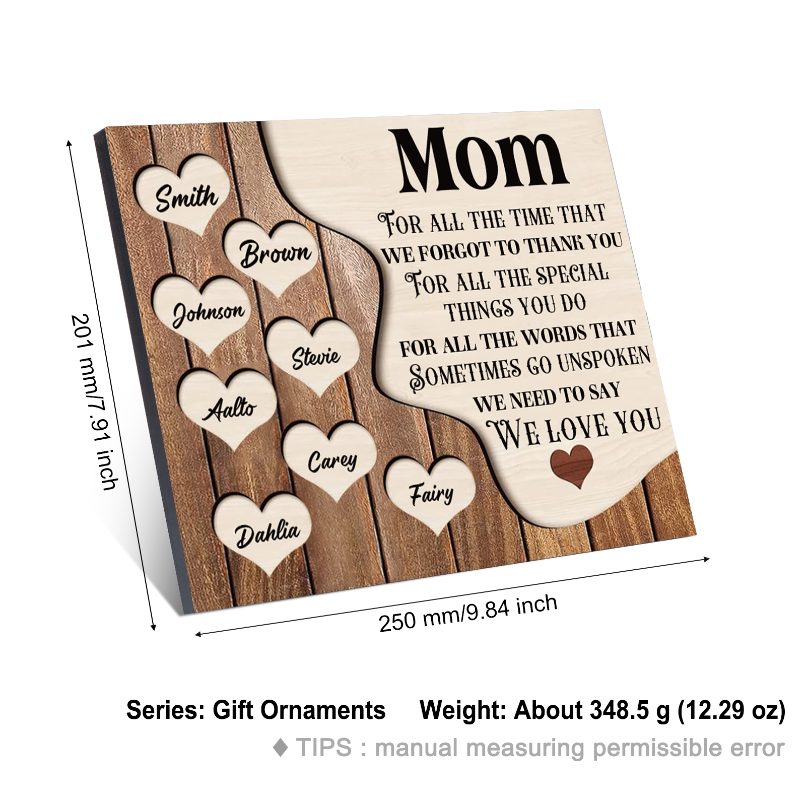 8 Names - Personalized Heart Vintage Wooden Wooden Painting, Home Frame Wooden Decor for Mom