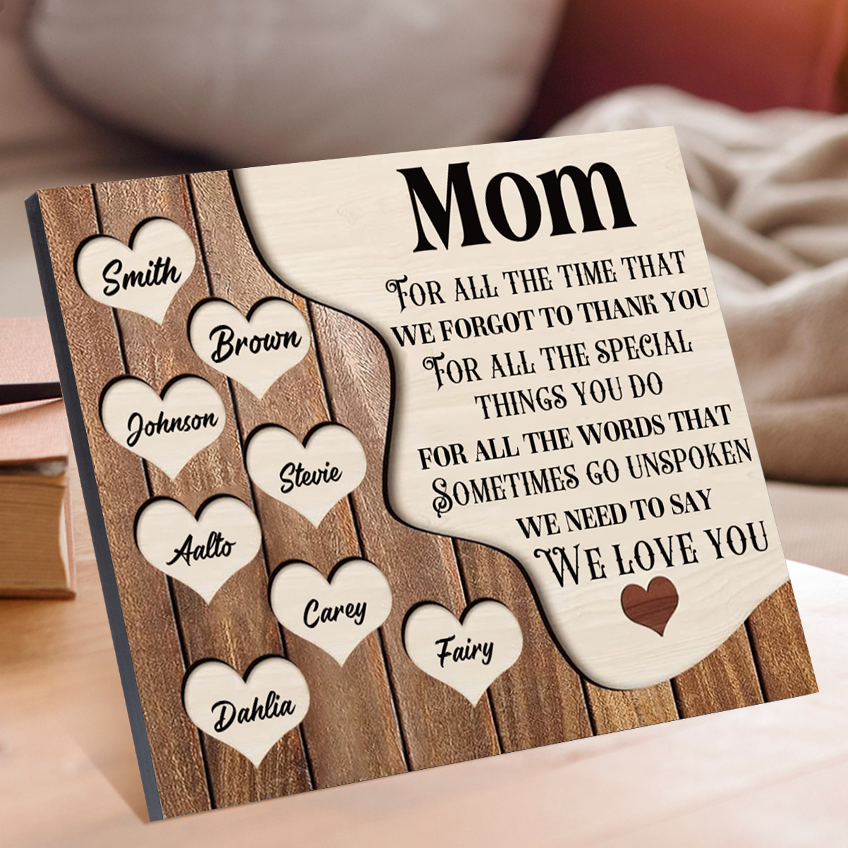 8 Names - Personalized Heart Vintage Wooden Wooden Painting, Home Frame Wooden Decor for Mom