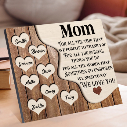 8 Names - Personalized Heart Vintage Wooden Wooden Painting, Home Frame Wooden Decor for Mom