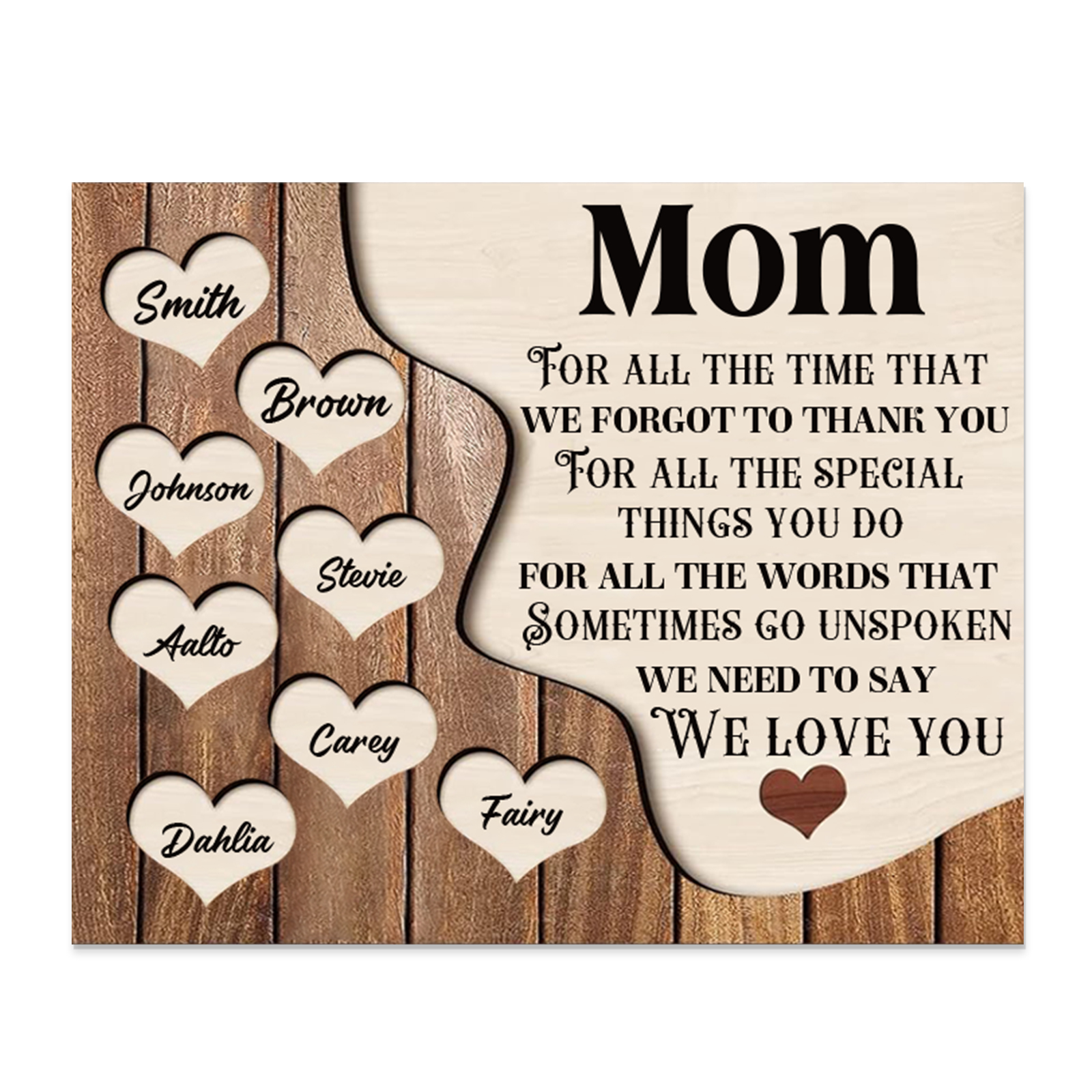 8 Names - Personalized Heart Vintage Wooden Wooden Painting, Home Frame Wooden Decor for Mom