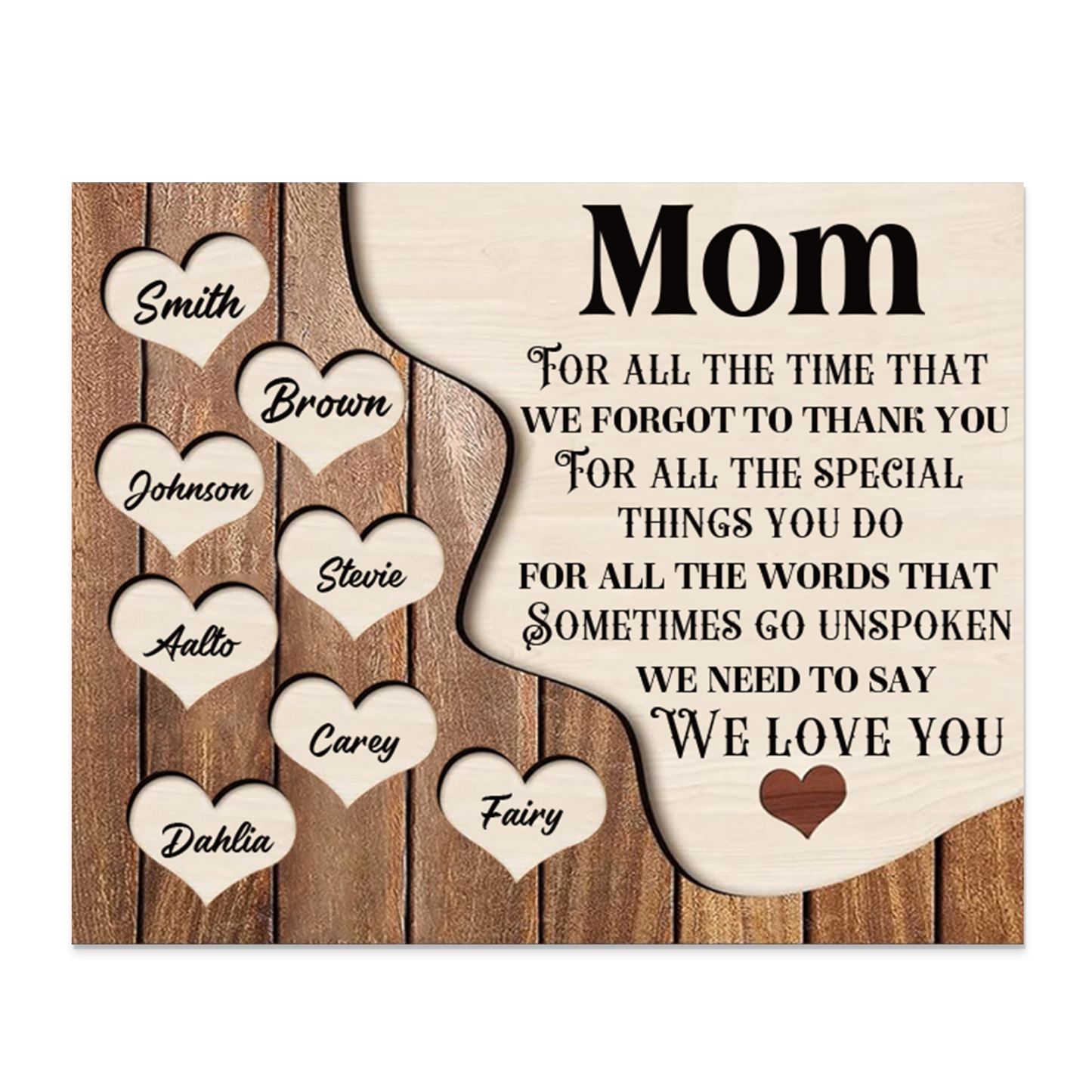 8 Names - Personalized Heart Vintage Wooden Wooden Painting, Home Frame Wooden Decor for Mom