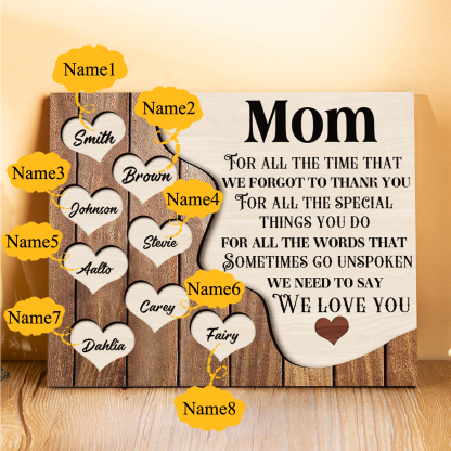 8 Names - Personalized Heart Vintage Wooden Wooden Painting, Home Frame Wooden Decor for Mom