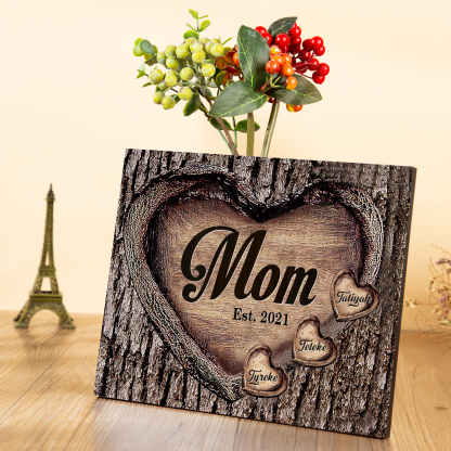 To Mom Heart Frame Personalized 3 Names And Date Wooden Ornament Home Decoration for Mom
