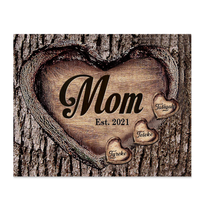 To Mom Heart Frame Personalized 3 Names And Date Wooden Ornament Home Decoration for Mom