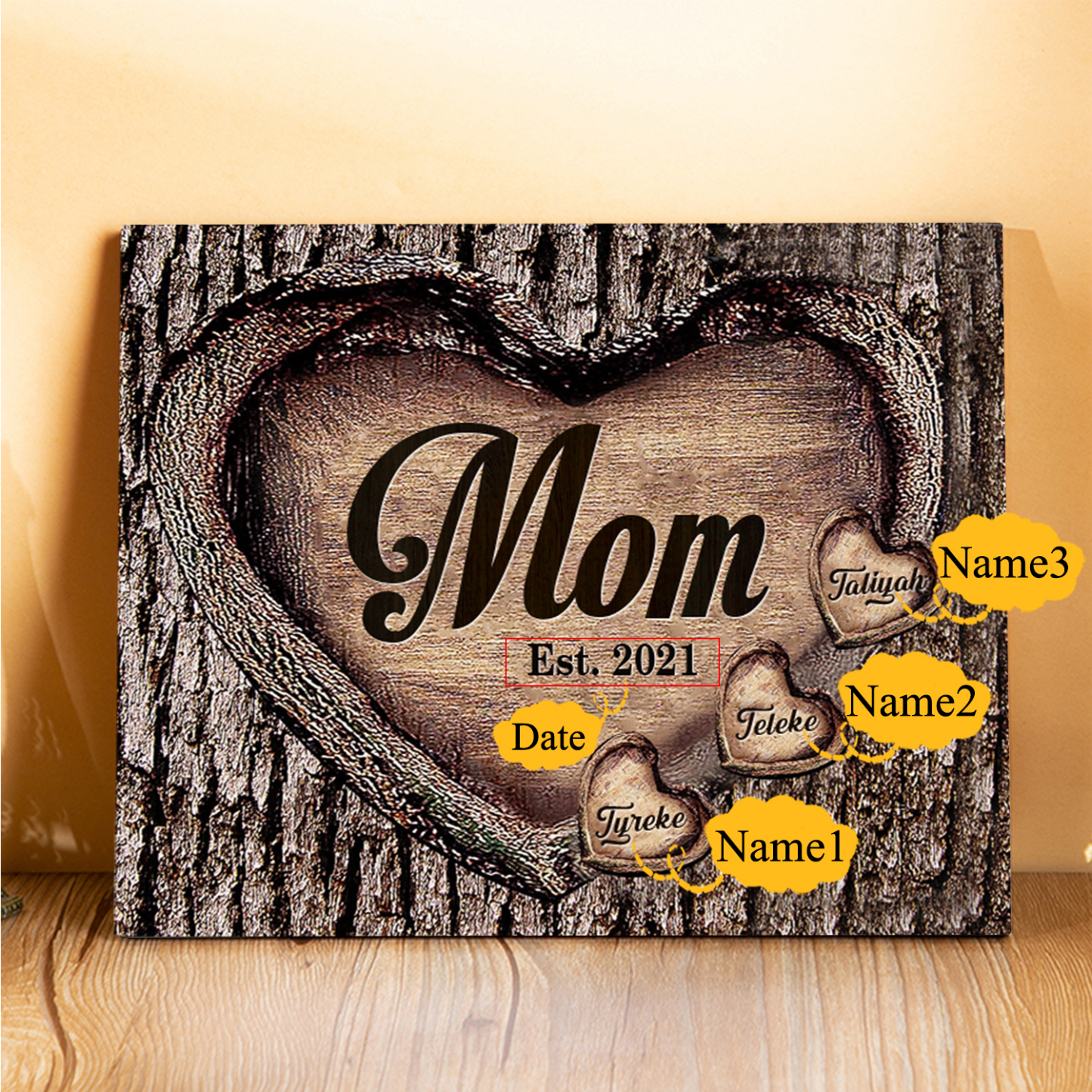 To Mom Heart Frame Personalized 3 Names And Date Wooden Ornament Home Decoration for Mom