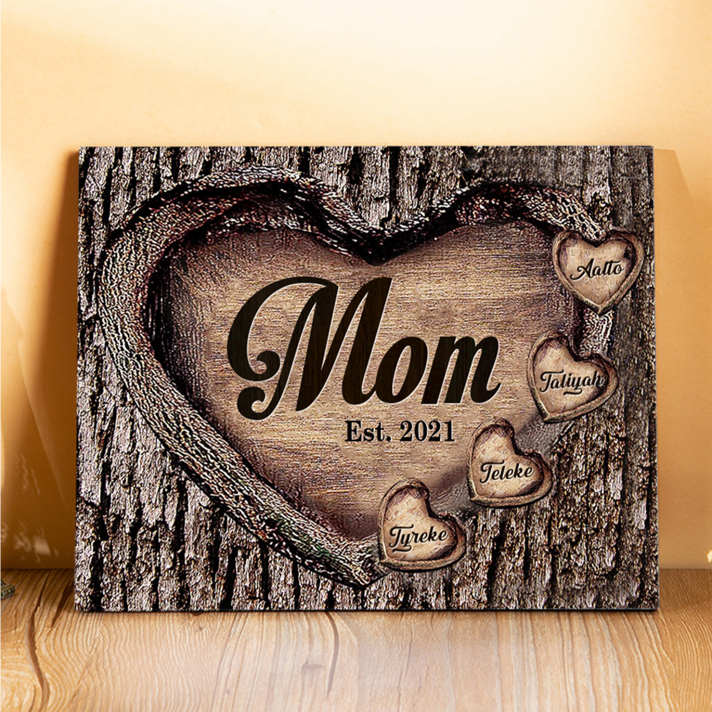 To Mom Heart Frame Personalized 4 Names And Date Wooden Ornament Home Decoration for Mom