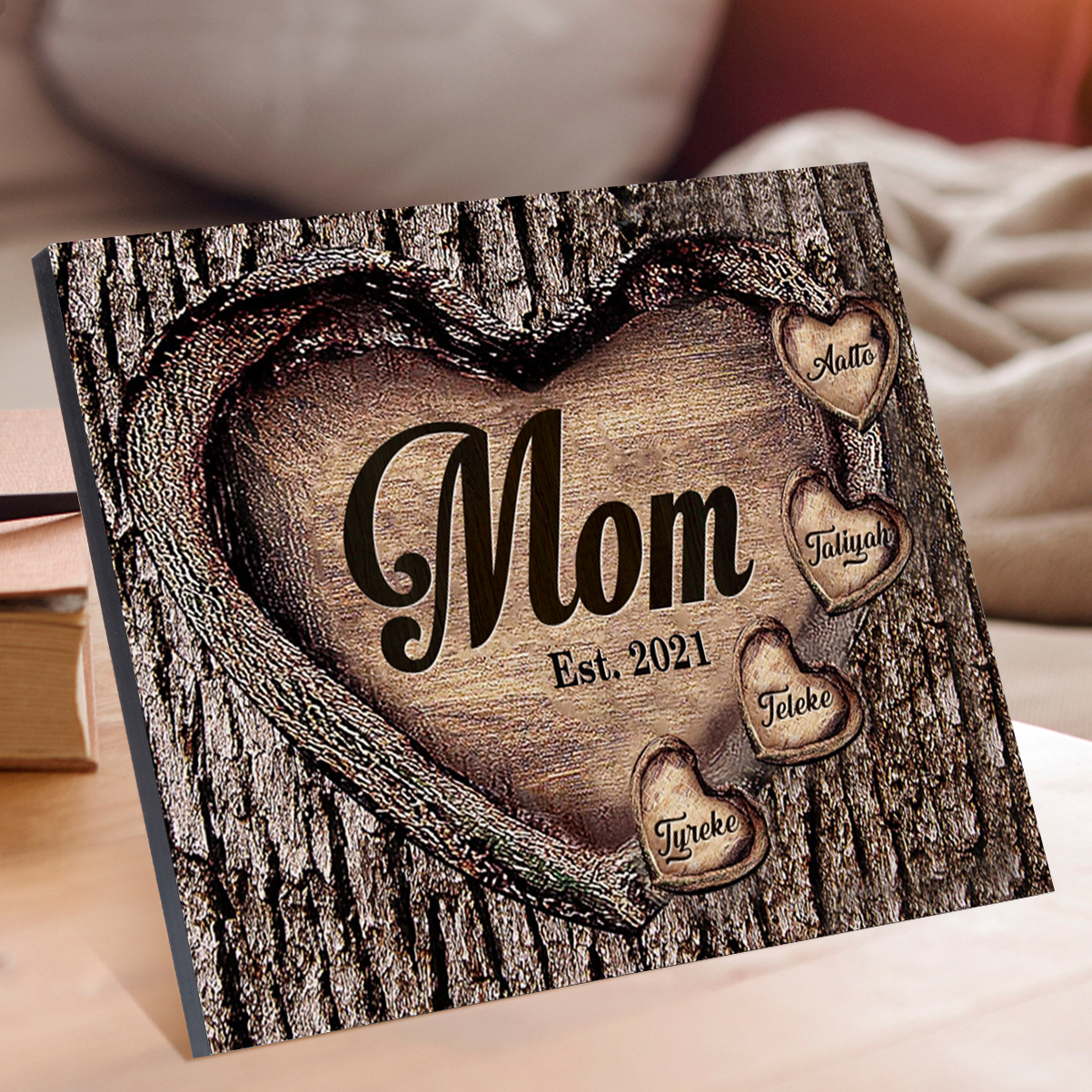 To Mom Heart Frame Personalized 4 Names And Date Wooden Ornament Home Decoration for Mom