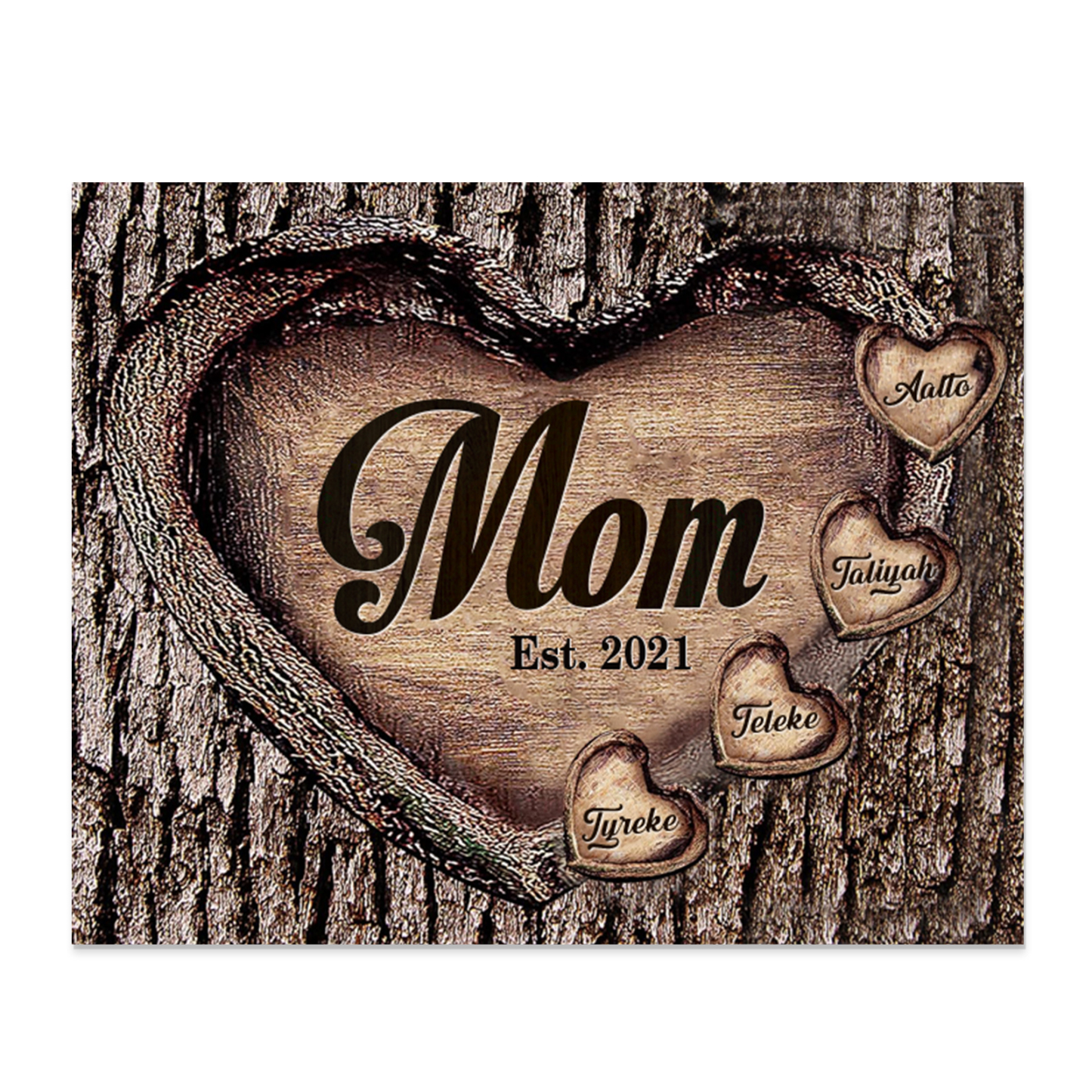 To Mom Heart Frame Personalized 4 Names And Date Wooden Ornament Home Decoration for Mom