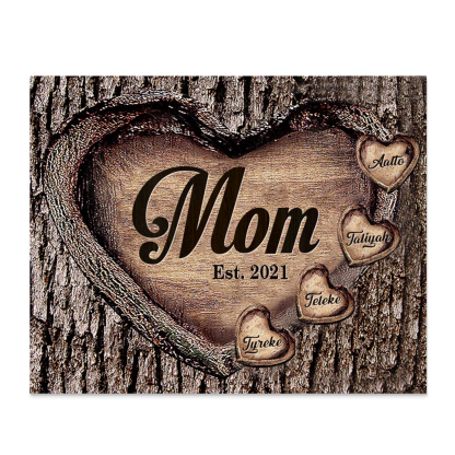 To Mom Heart Frame Personalized 4 Names And Date Wooden Ornament Home Decoration for Mom