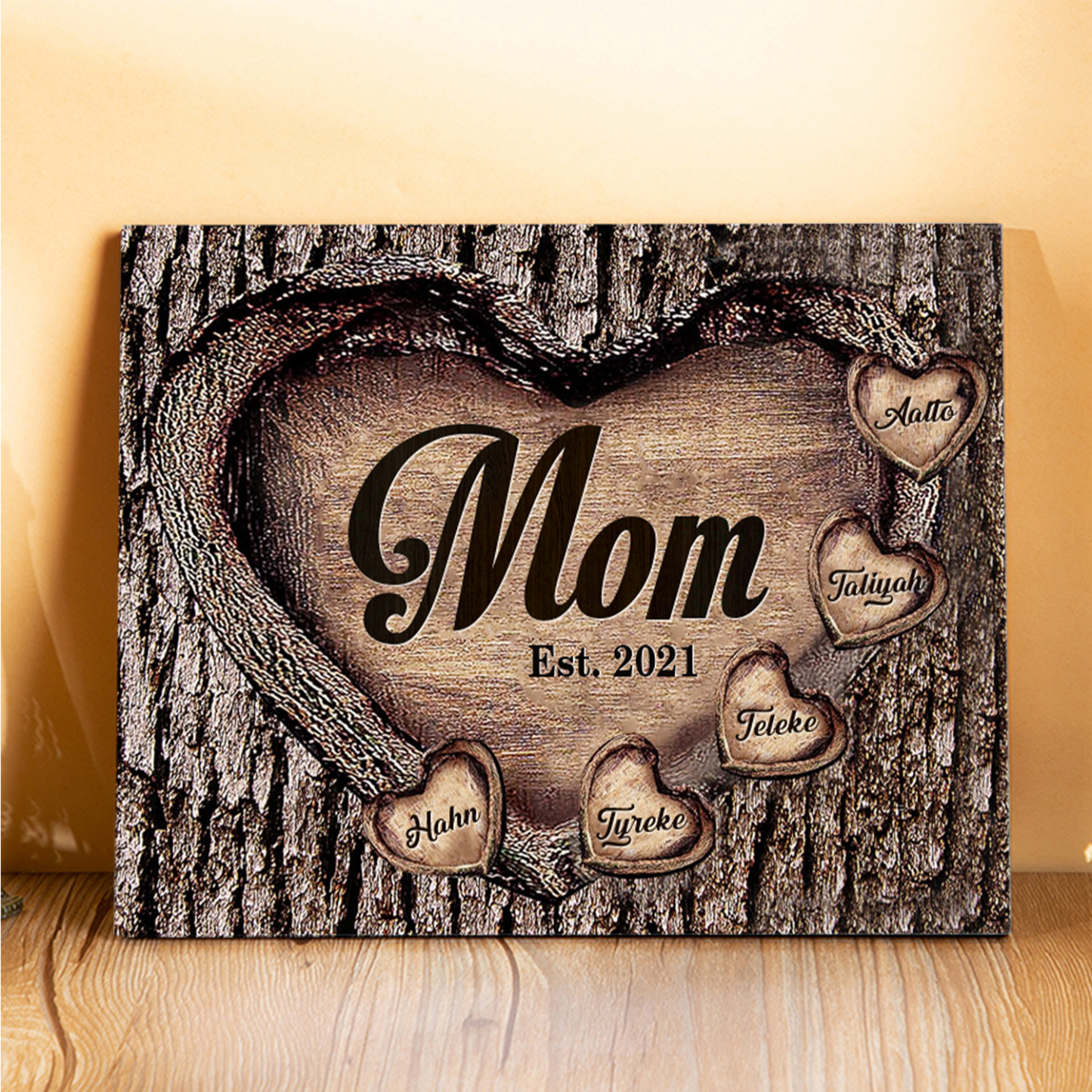 To Mom Heart Frame Personalized 5 Names And Date Wooden Ornament Home Decoration for Mom