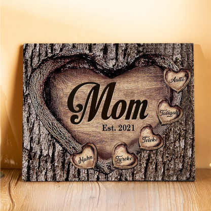 To Mom Heart Frame Personalized 5 Names And Date Wooden Ornament Home Decoration for Mom