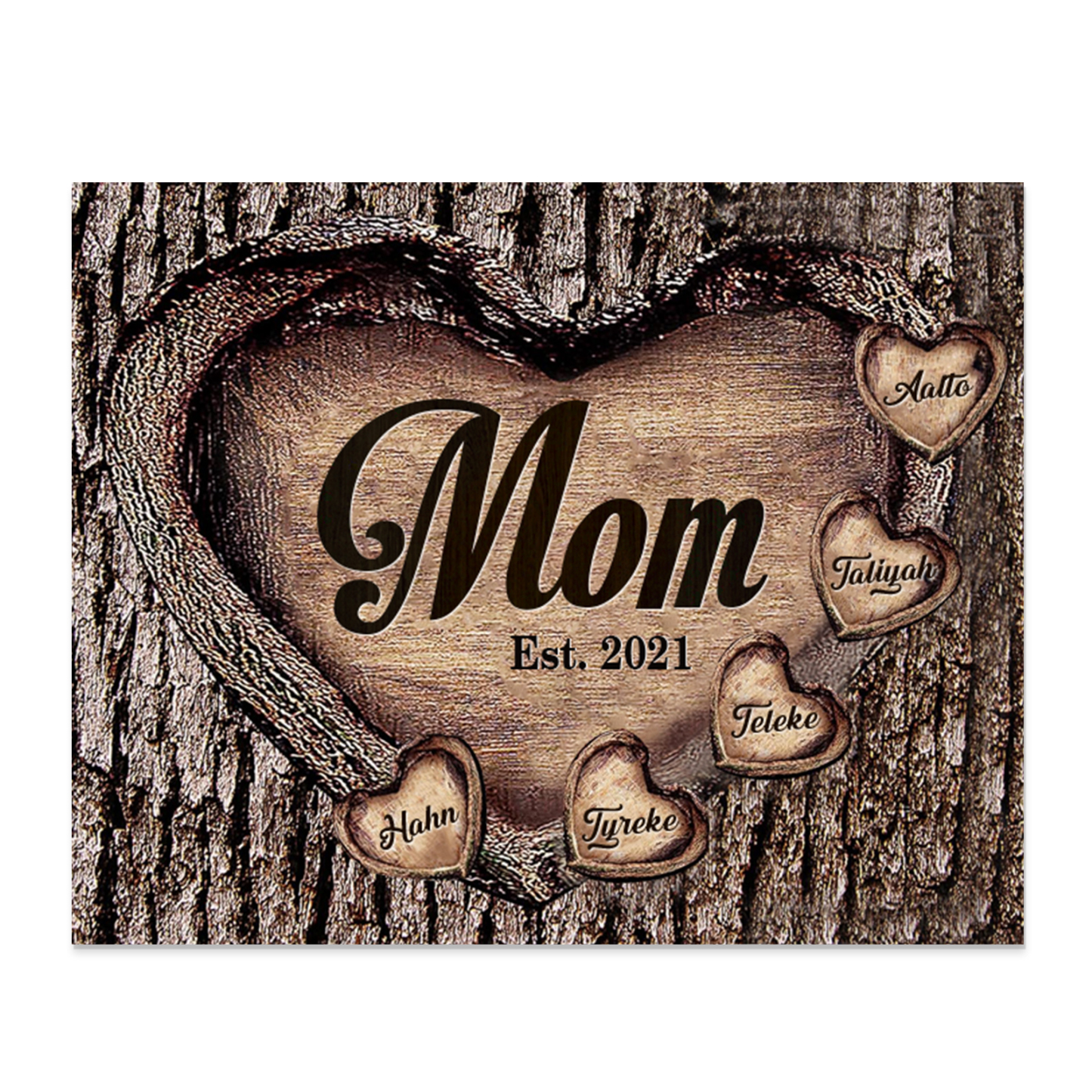 To Mom Heart Frame Personalized 5 Names And Date Wooden Ornament Home Decoration for Mom