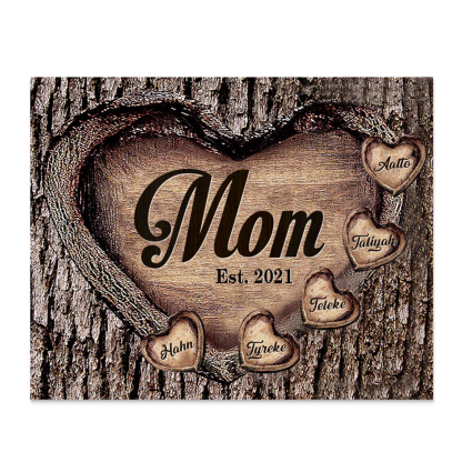 To Mom Heart Frame Personalized 5 Names And Date Wooden Ornament Home Decoration for Mom