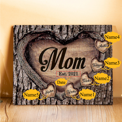 To Mom Heart Frame Personalized 5 Names And Date Wooden Ornament Home Decoration for Mom