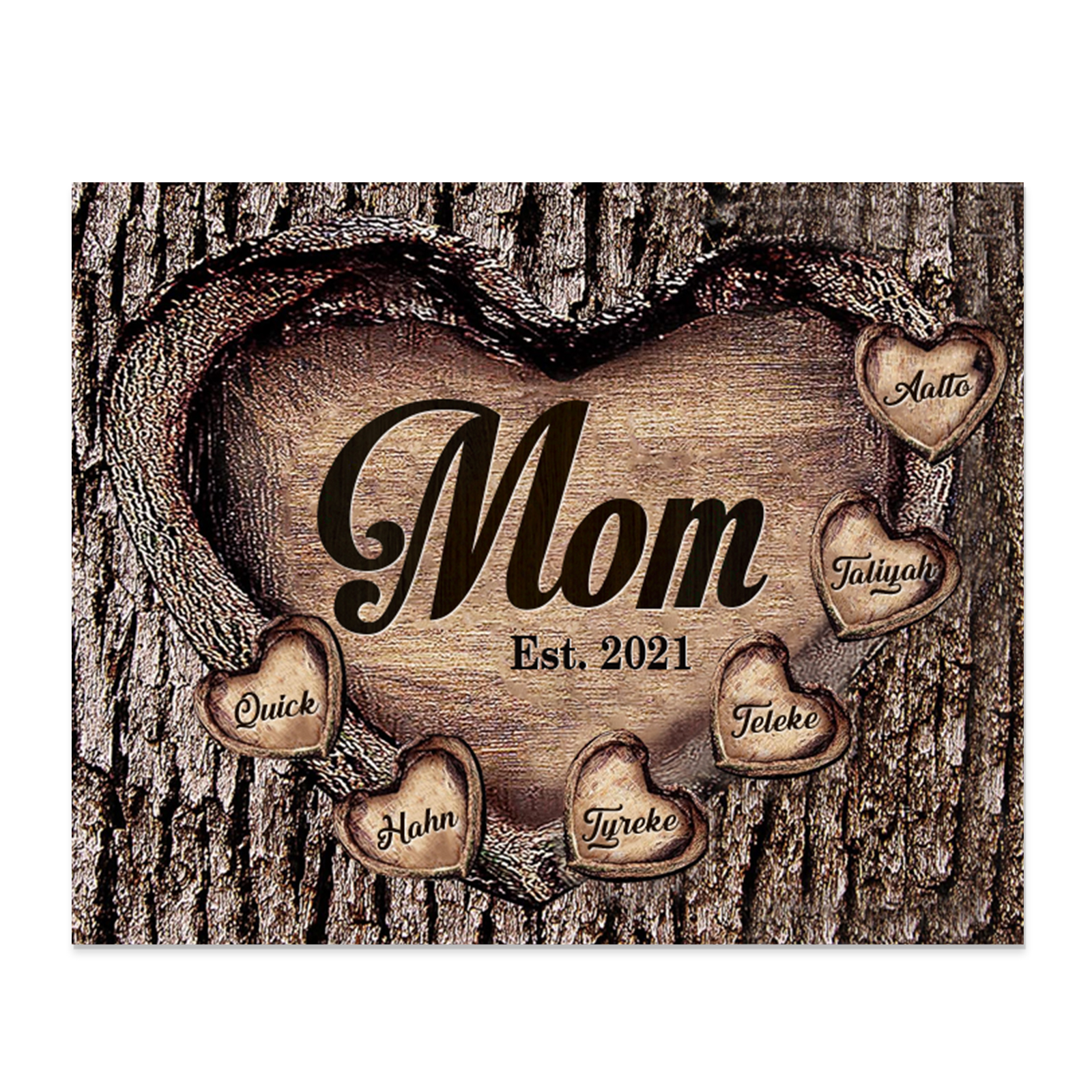 To Mom Heart Frame Personalized 6 Names And Date Wooden Ornament Home Decoration for Mom
