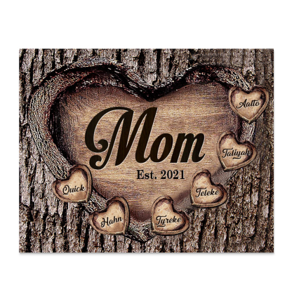 To Mom Heart Frame Personalized 6 Names And Date Wooden Ornament Home Decoration for Mom