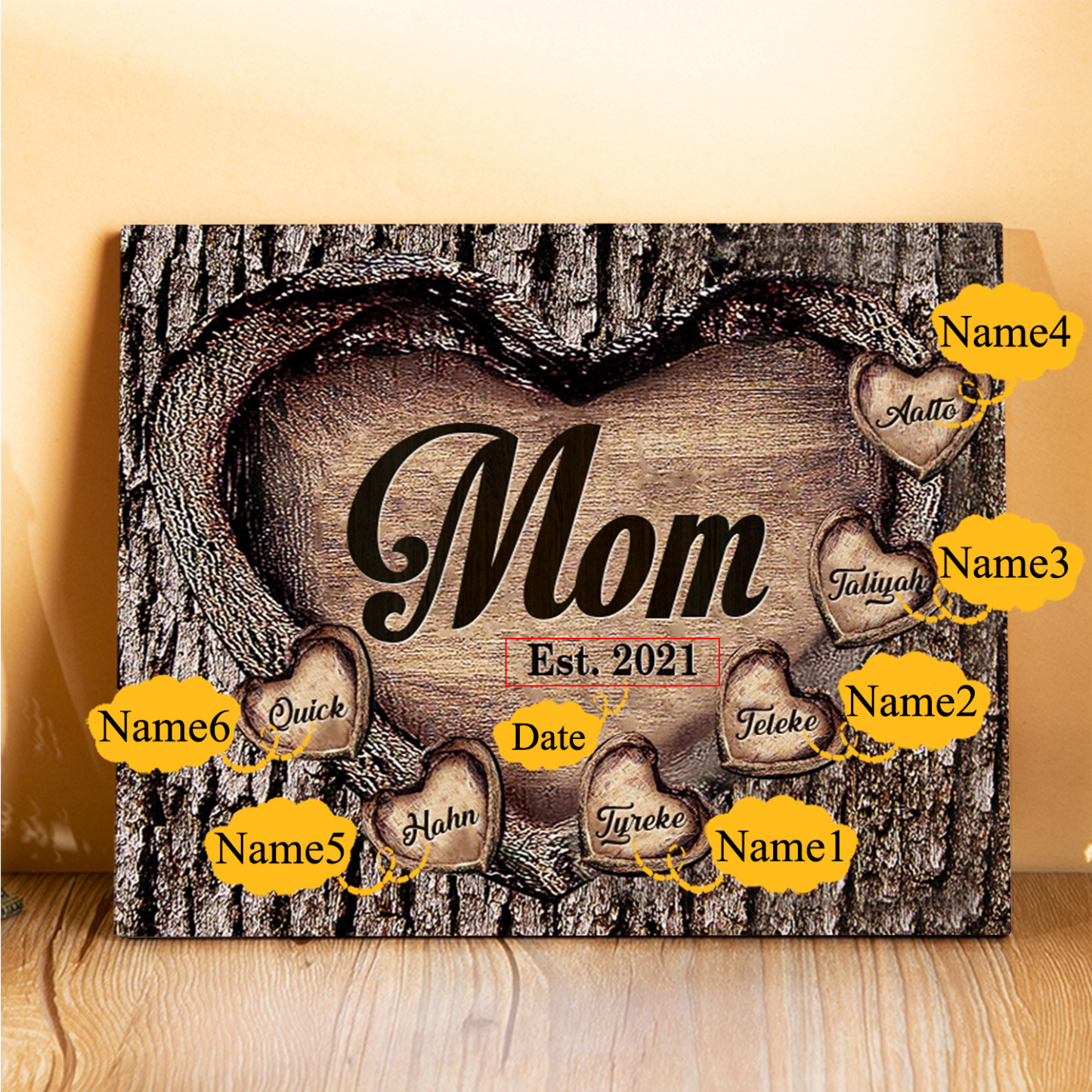 To Mom Heart Frame Personalized 6 Names And Date Wooden Ornament Home Decoration for Mom