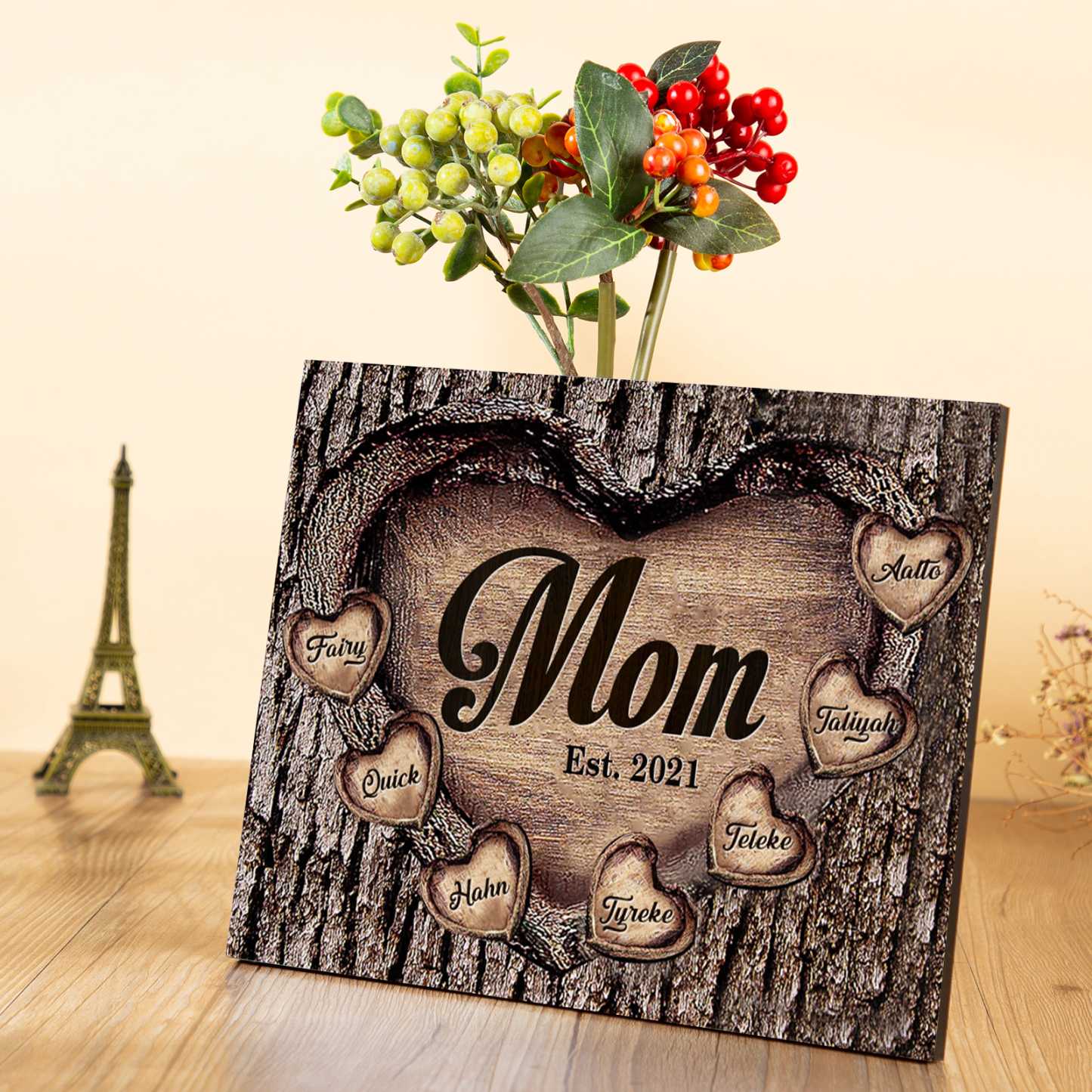 To Mom Heart Frame Personalized 7 Names And Date Wooden Ornament Home Decoration for Mom
