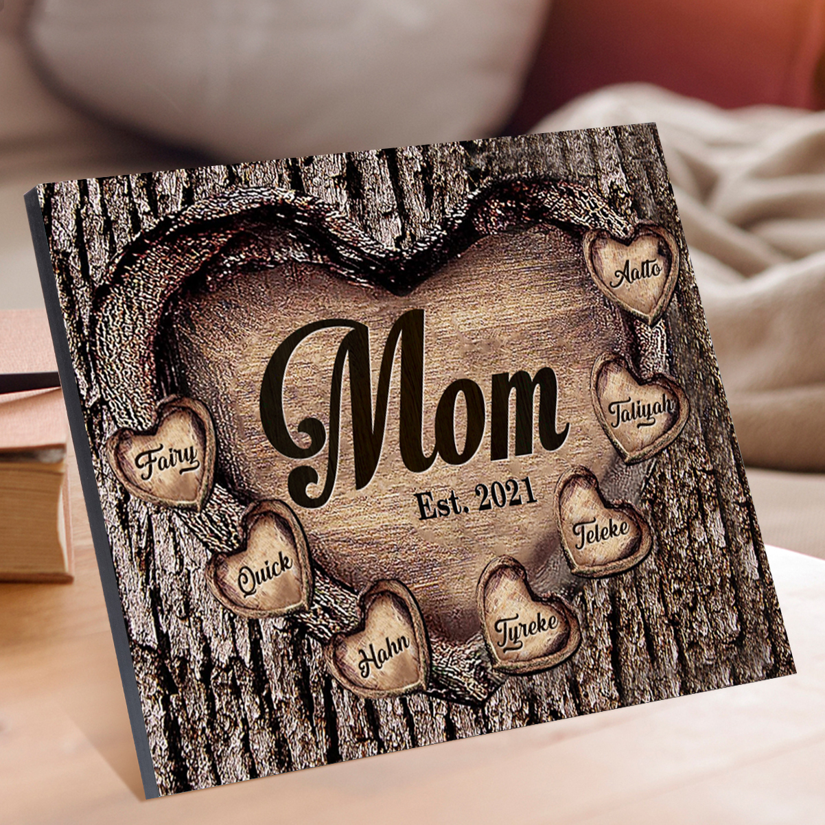 To Mom Heart Frame Personalized 7 Names And Date Wooden Ornament Home Decoration for Mom