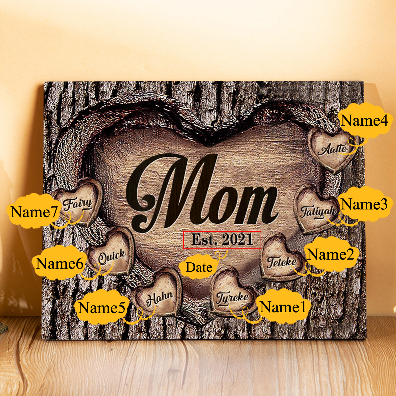 To Mom Heart Frame Personalized 7 Names And Date Wooden Ornament Home Decoration for Mom