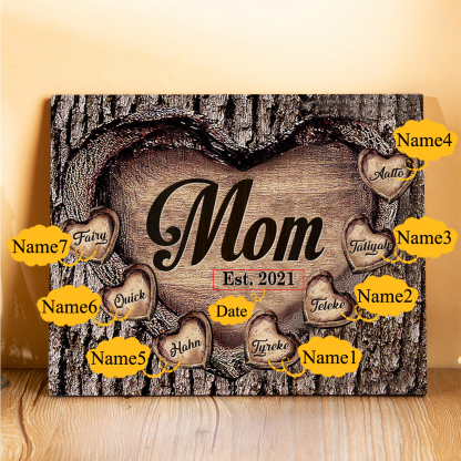 To Mom Heart Frame Personalized 7 Names And Date Wooden Ornament Home Decoration for Mom