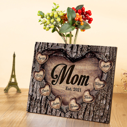 To Mom Heart Frame Personalized 8 Names And Date Wooden Ornament Home Decoration for Mom