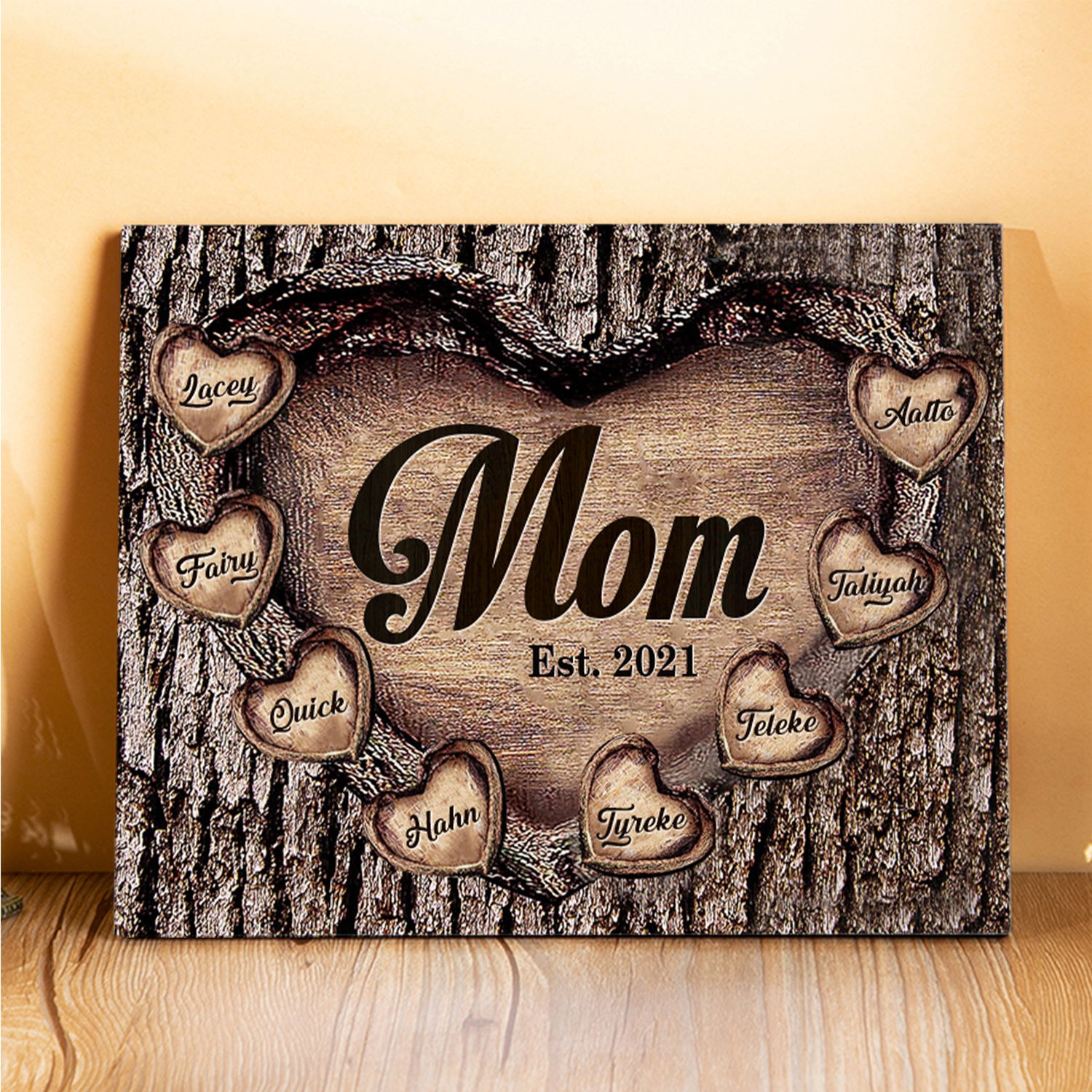 To Mom Heart Frame Personalized 8 Names And Date Wooden Ornament Home Decoration for Mom
