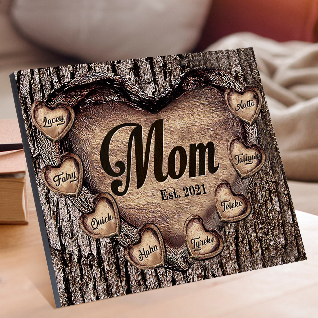To Mom Heart Frame Personalized 8 Names And Date Wooden Ornament Home Decoration for Mom