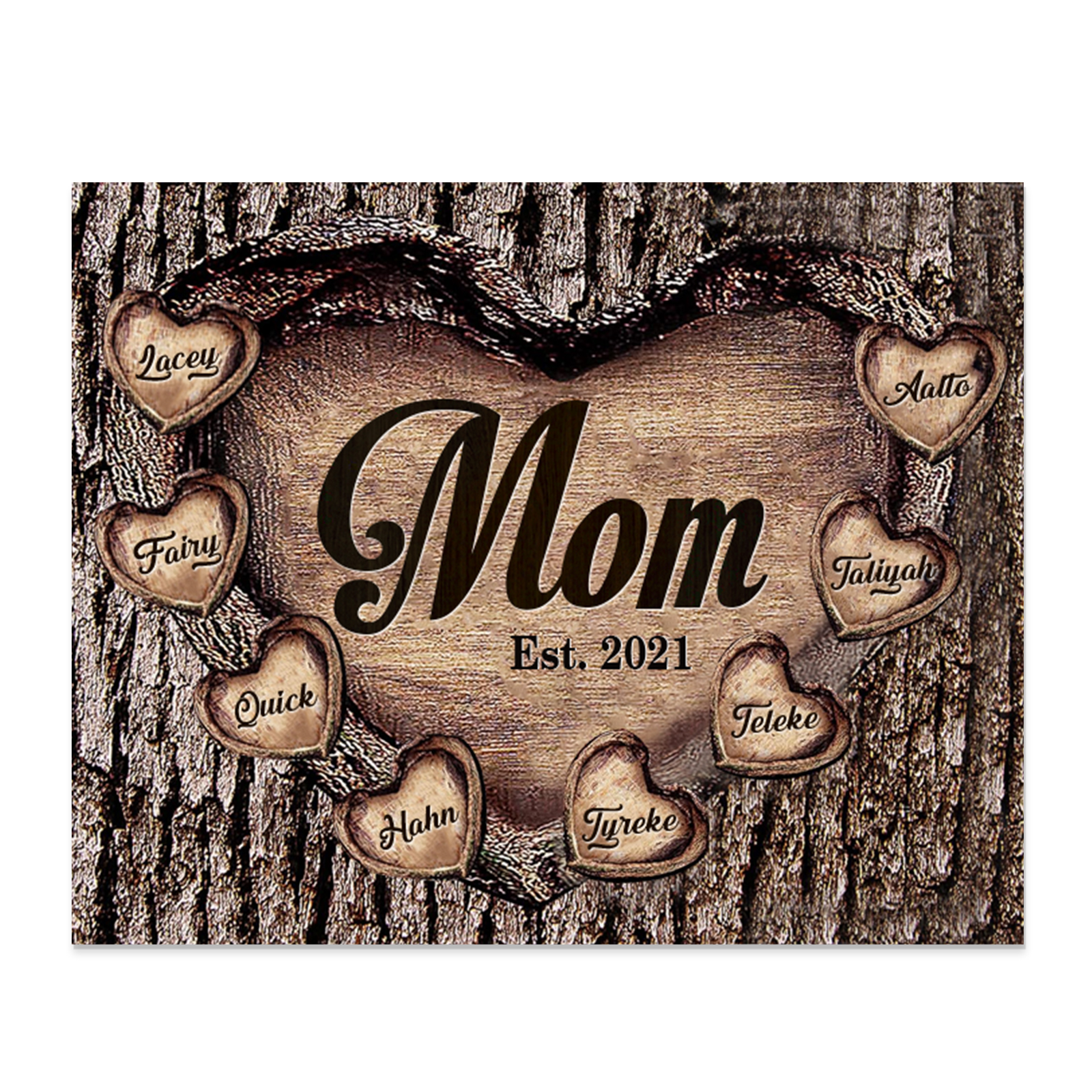 To Mom Heart Frame Personalized 8 Names And Date Wooden Ornament Home Decoration for Mom