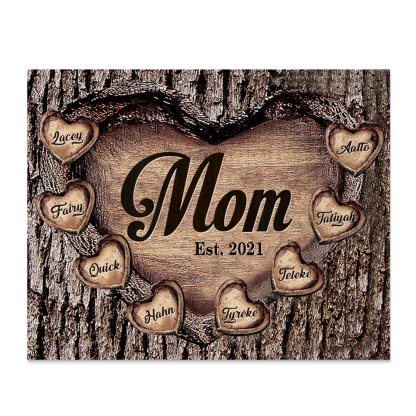 To Mom Heart Frame Personalized 8 Names And Date Wooden Ornament Home Decoration for Mom