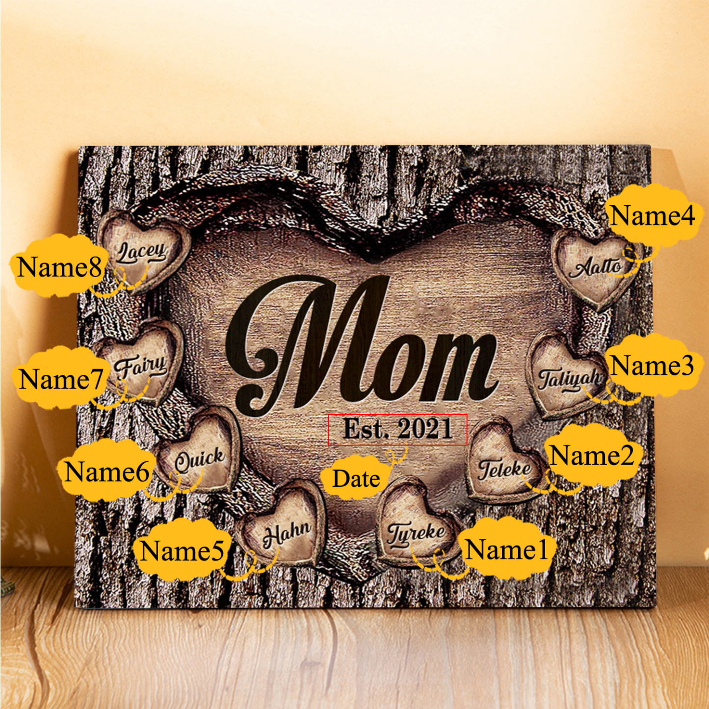 To Mom Heart Frame Personalized 8 Names And Date Wooden Ornament Home Decoration for Mom