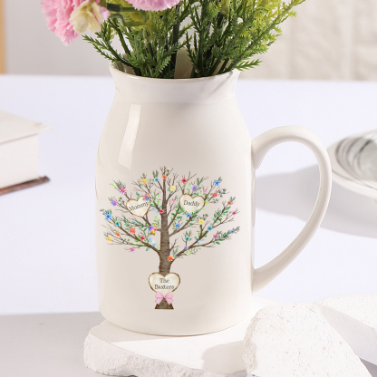 2 Names - Personalized Beautiful Family Tree Style Ceramic Vase with Customizable Names As a Special Gift For Mom/Dad